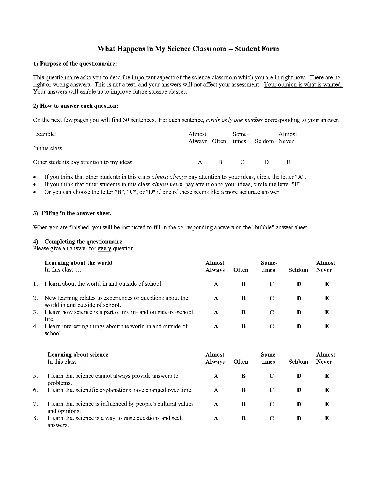 constructivist learning environment questionnaire