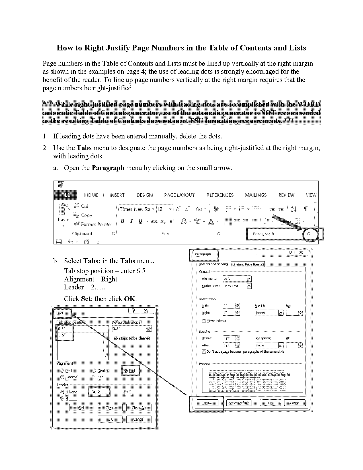 how to have dotted line in table of contents