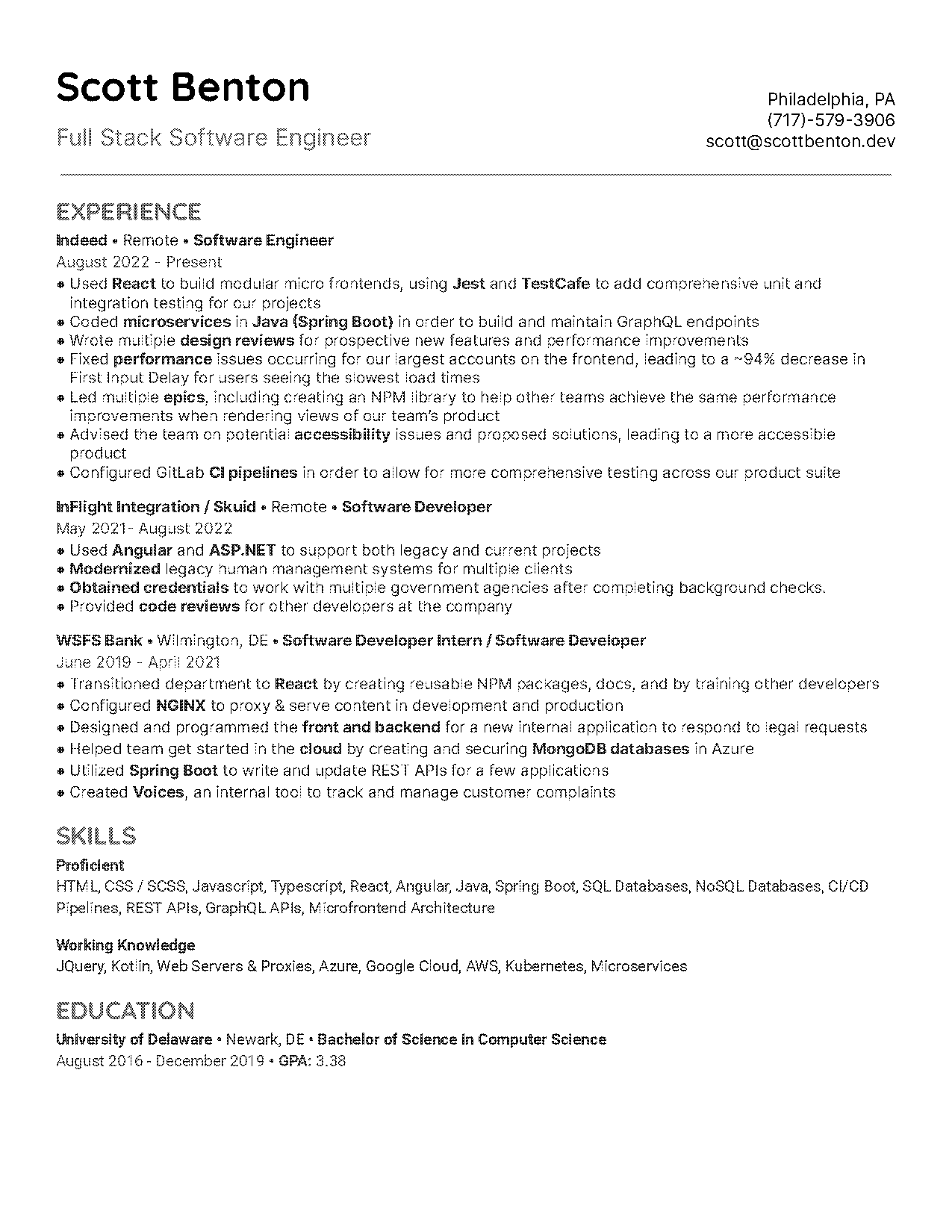 indeed software developer intern resume