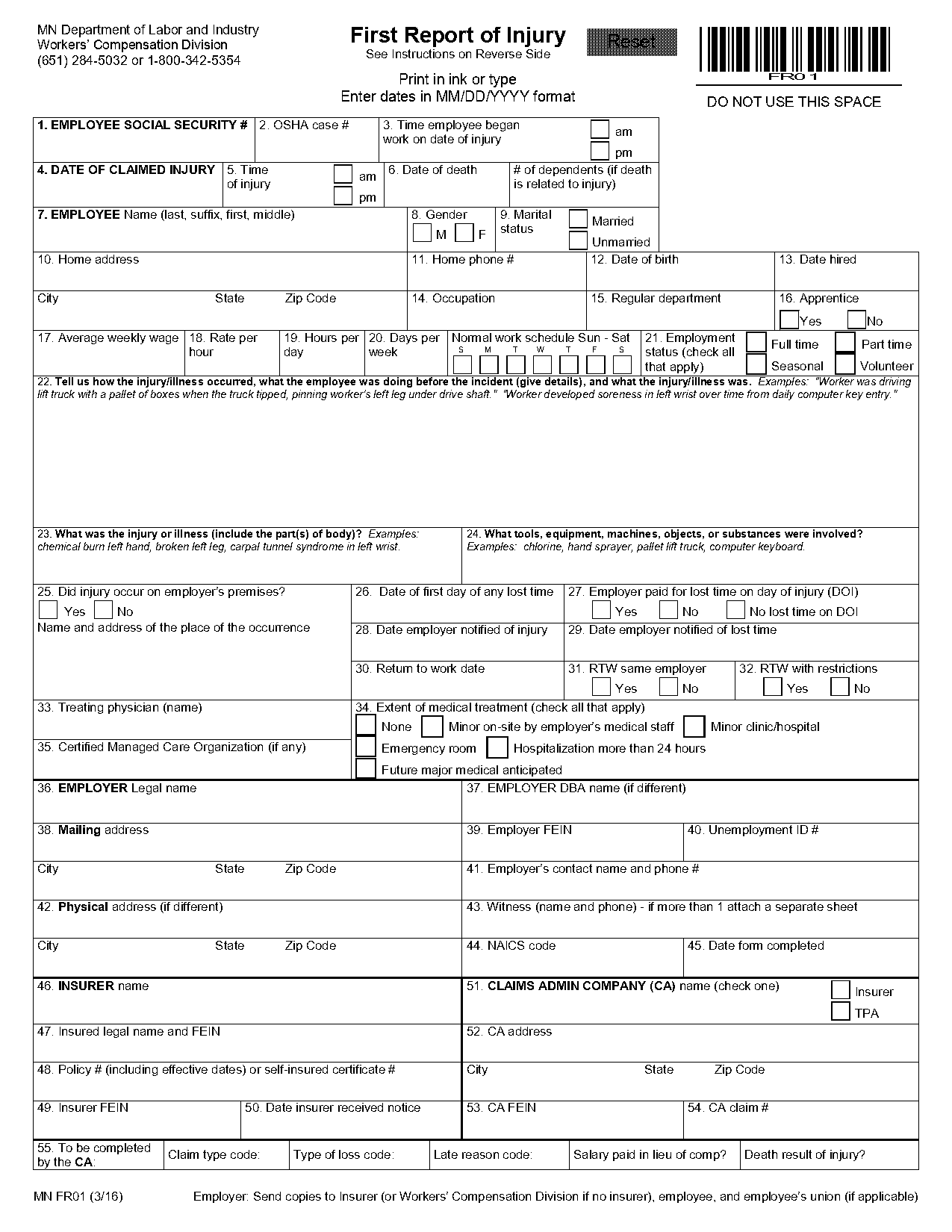 trauma incident report form