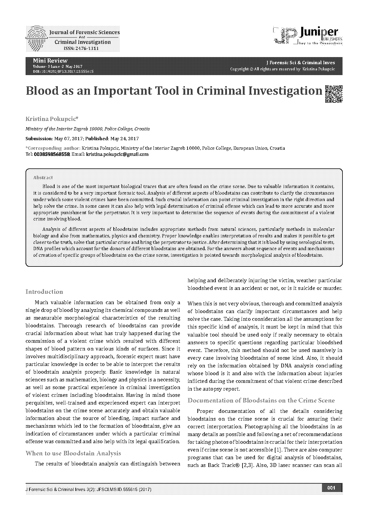 forensic blood analysis chemical properties