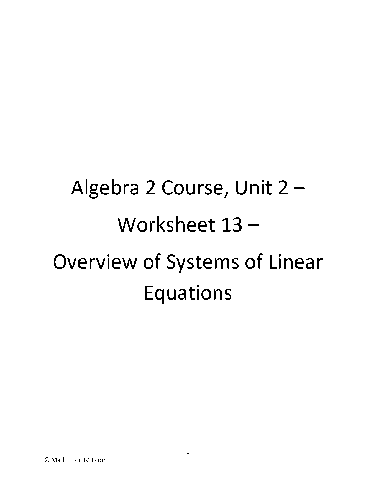 systems of equations worksheets with answers