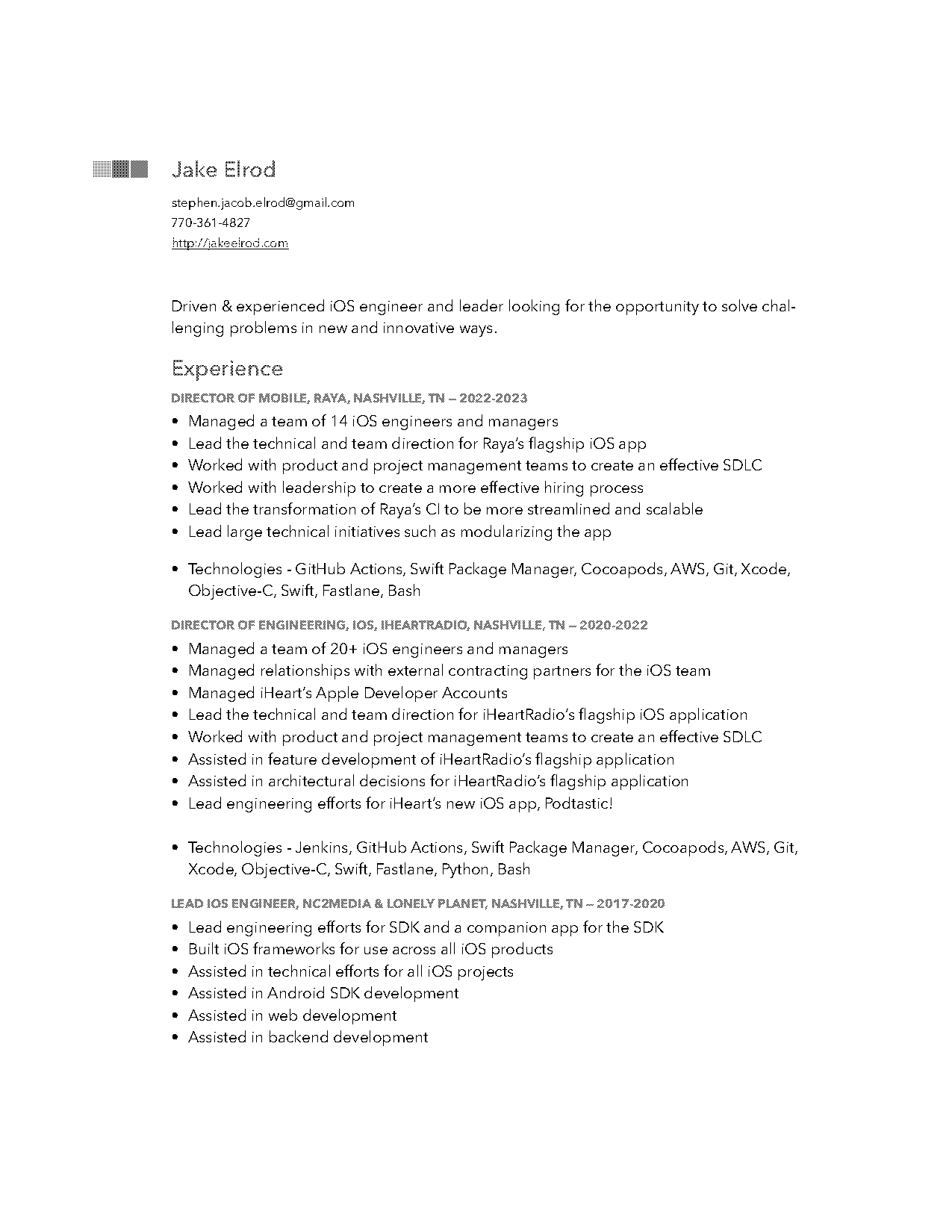 resume for experienced ios developer