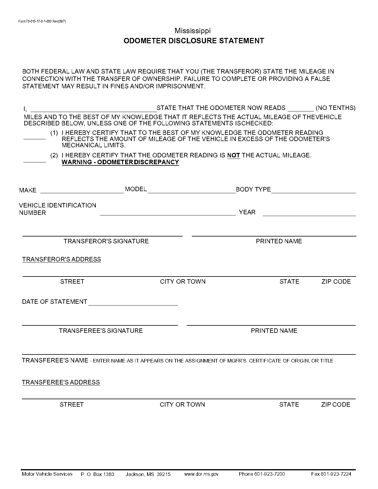 free mississippi auto bill of sale form