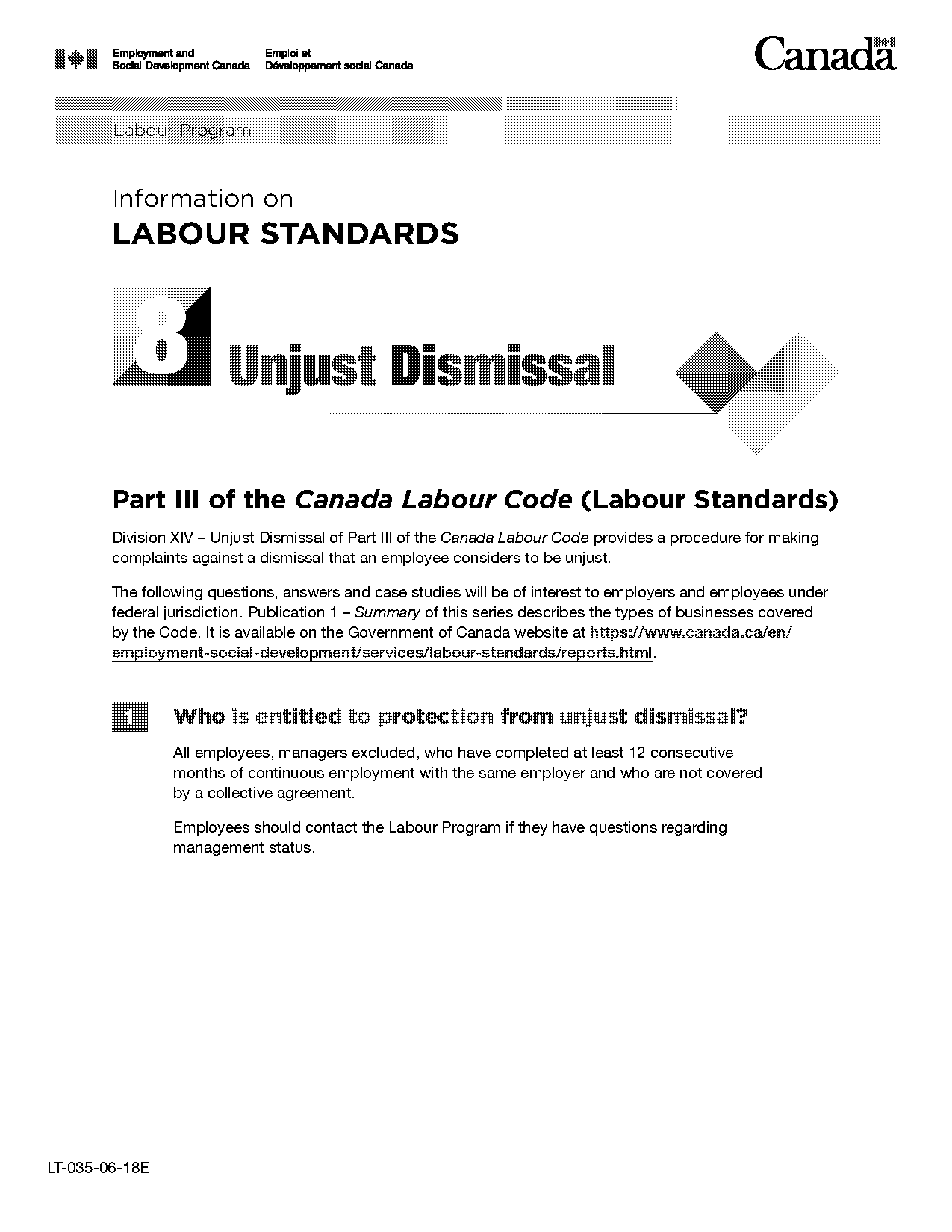 canada labour code unjust dismissal complaint form