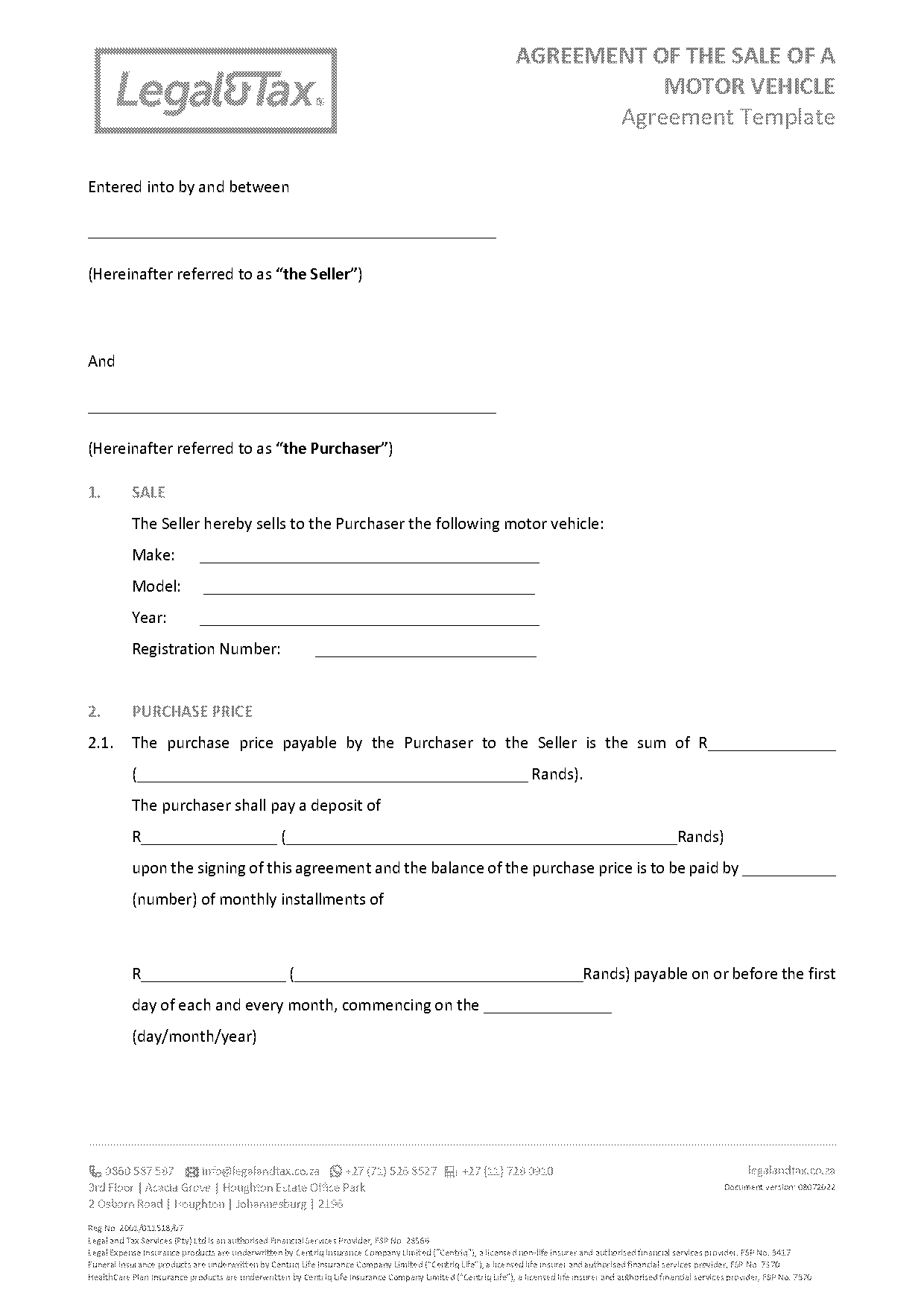 car sale contract template word