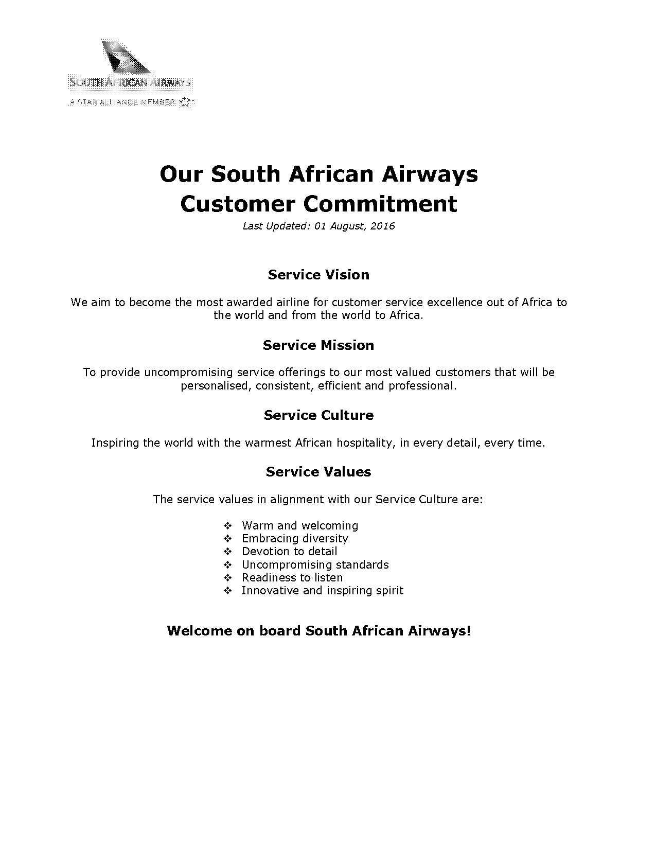 south african airlines pet policy