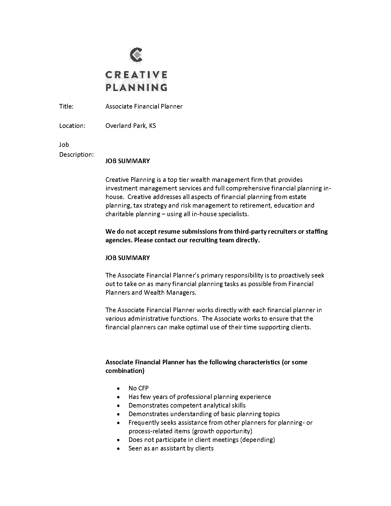 financial planner assistant resume