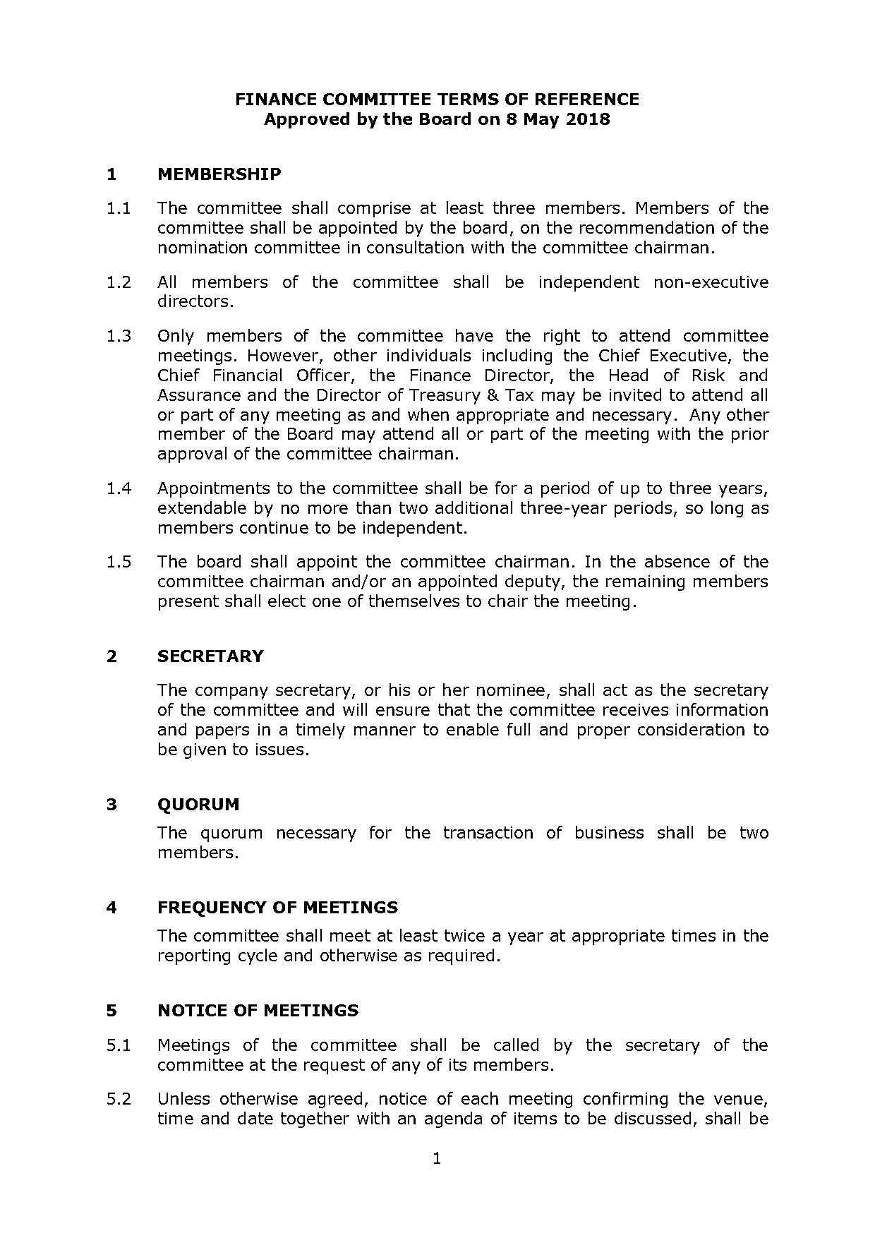 terms of reference for finance committee