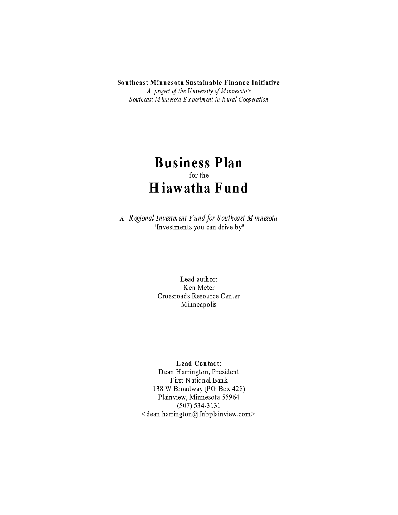 investment company business plan sample