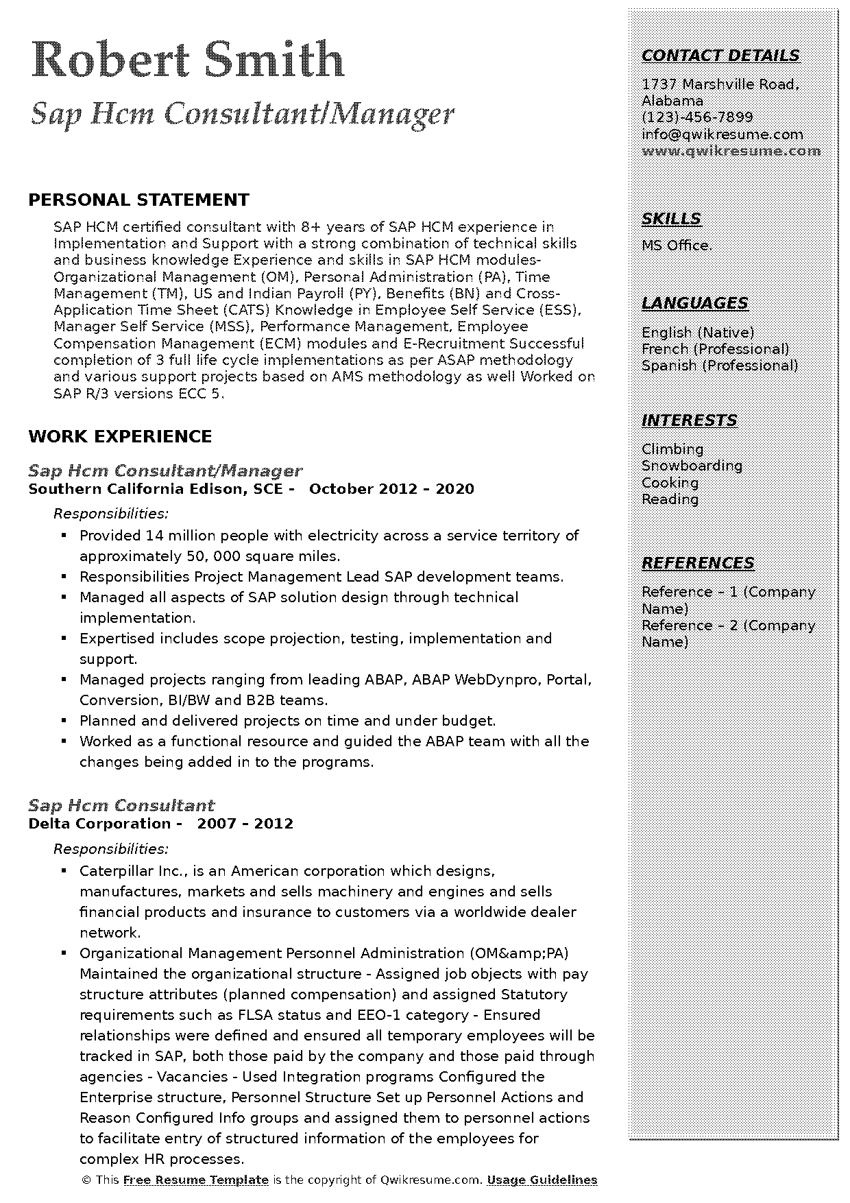 sap project lead resume sample