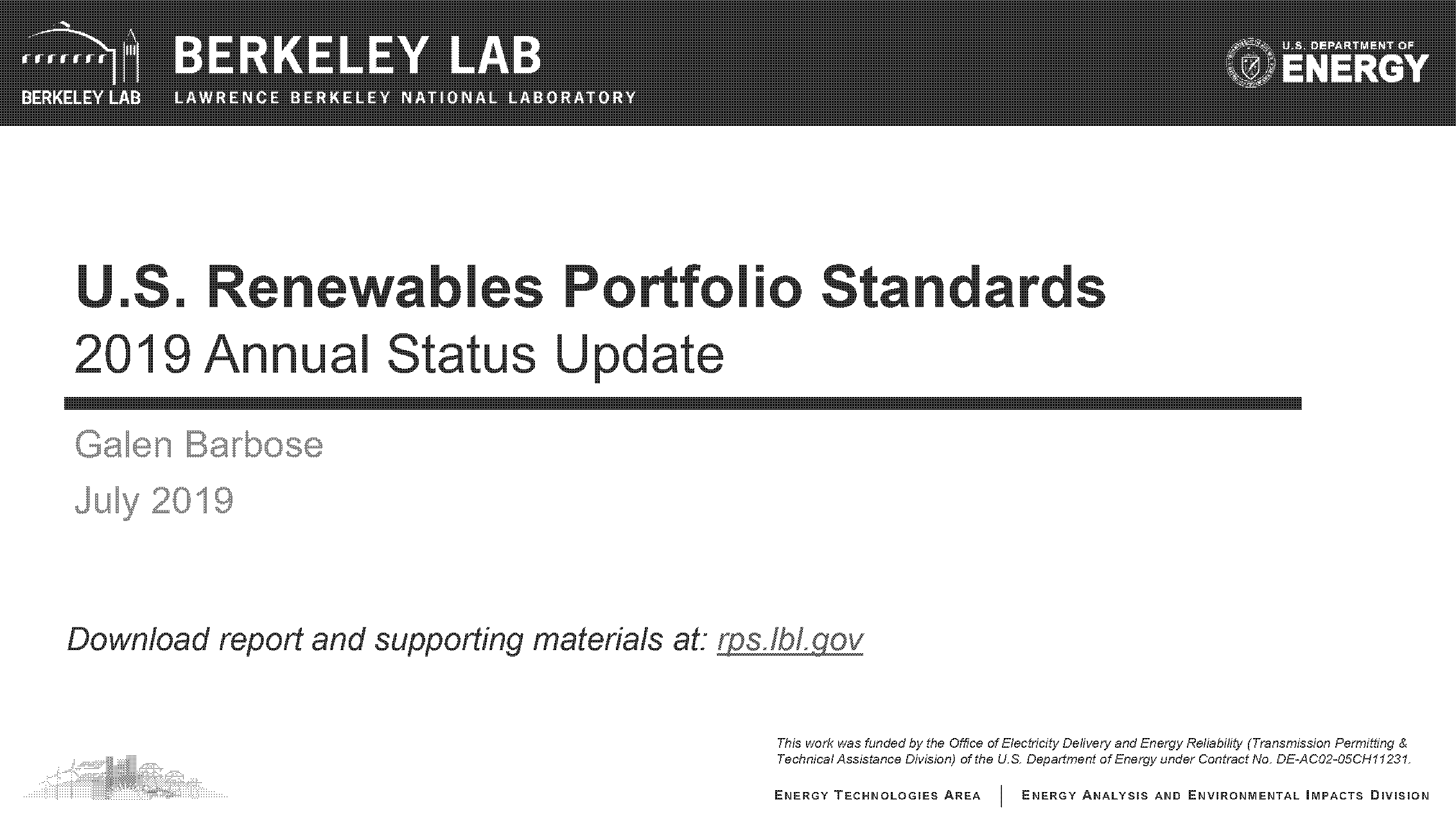 renewables portfolio standards in the united states a status update