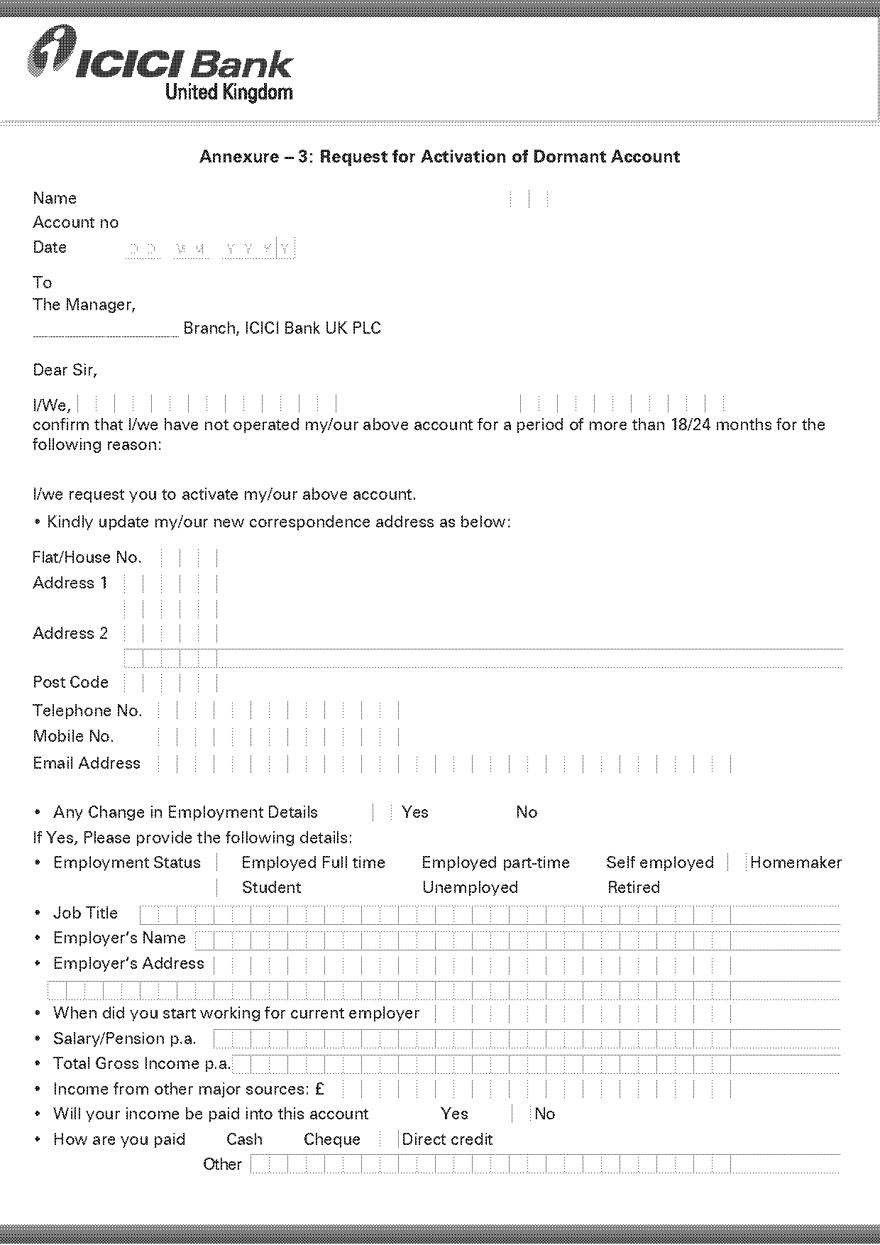 icici bank dormant account activation form pdf