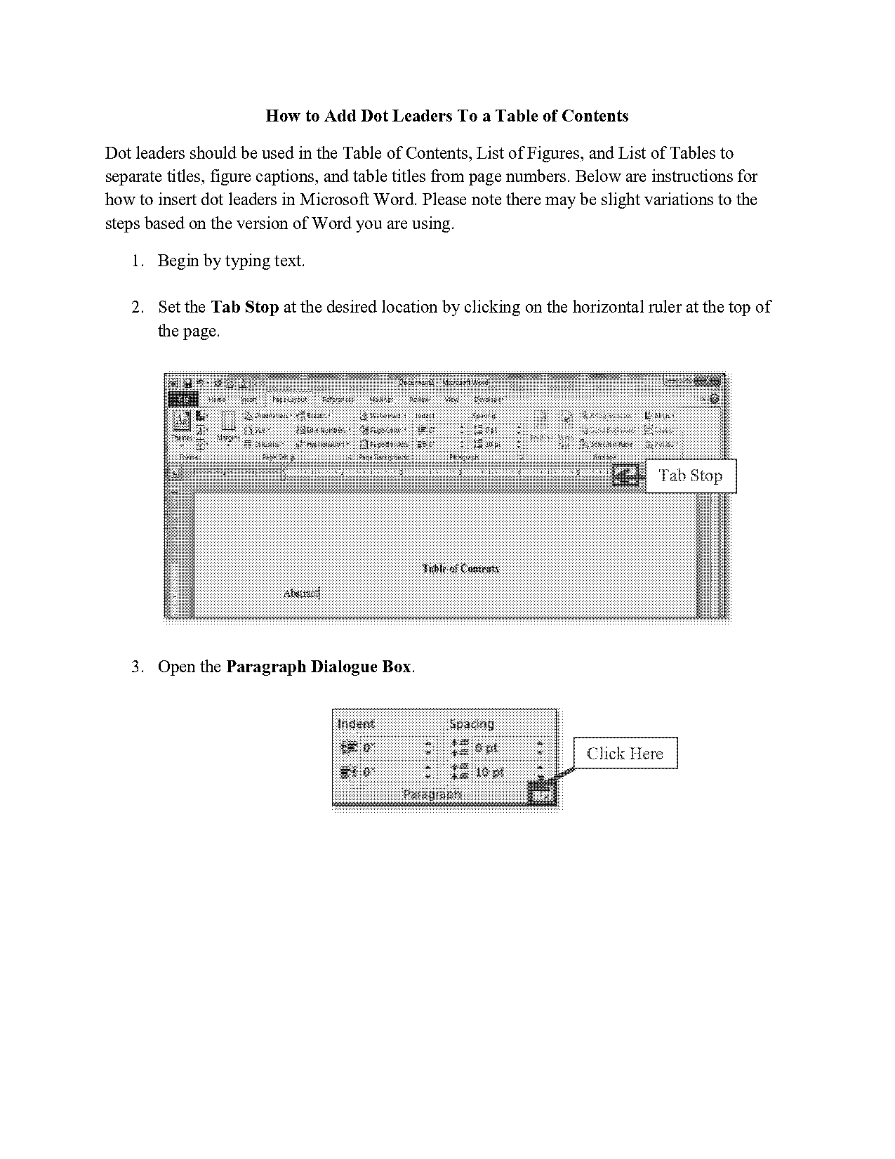 how to have dotted line in table of contents