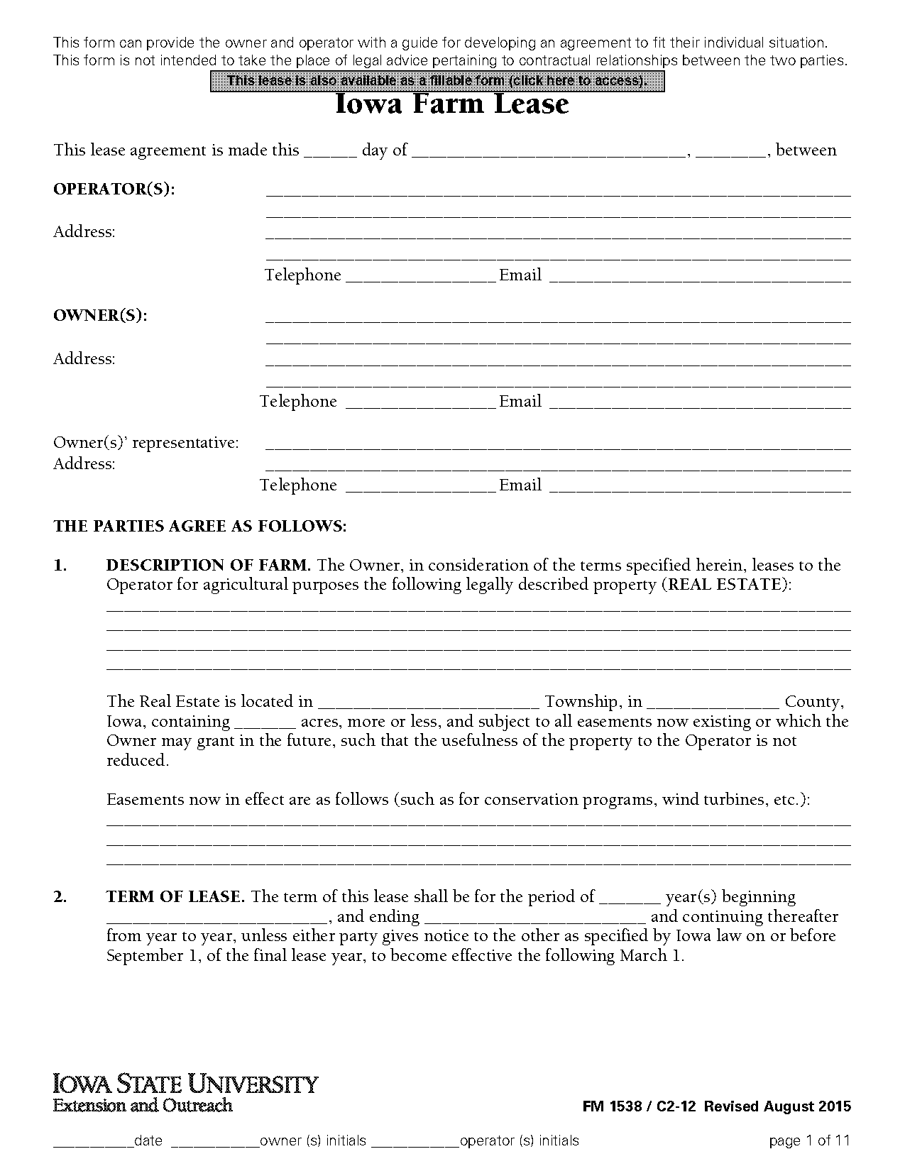 free iowa lease agreement template