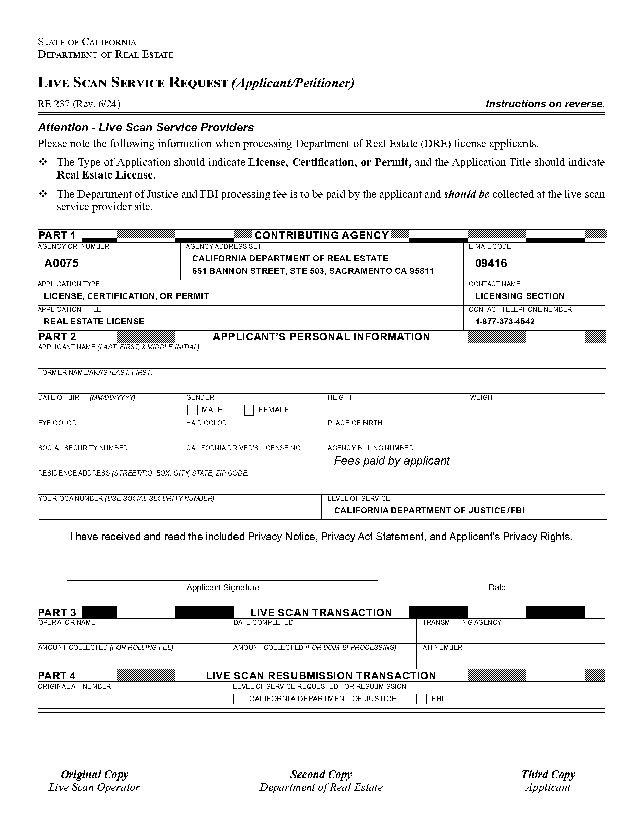 live scan request form for record review