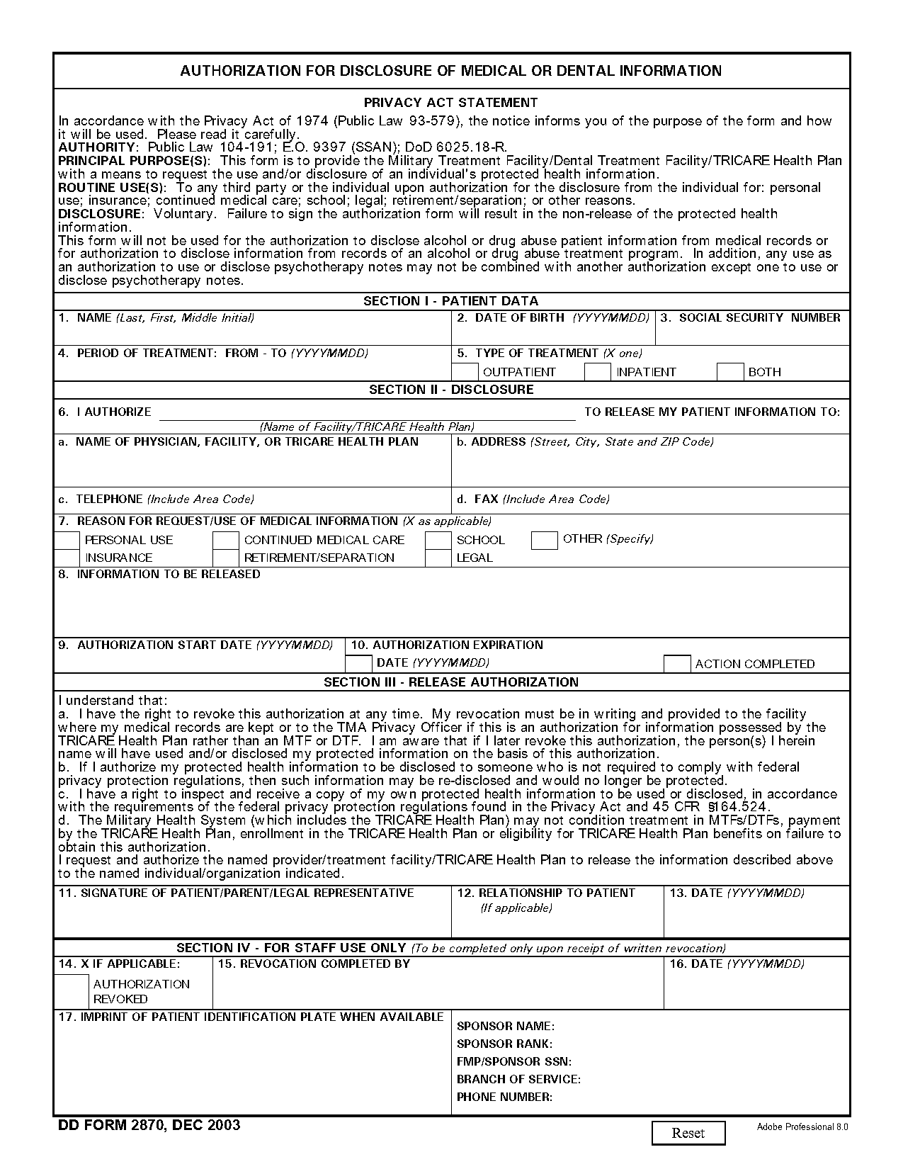 authorization for release of medical information dd form