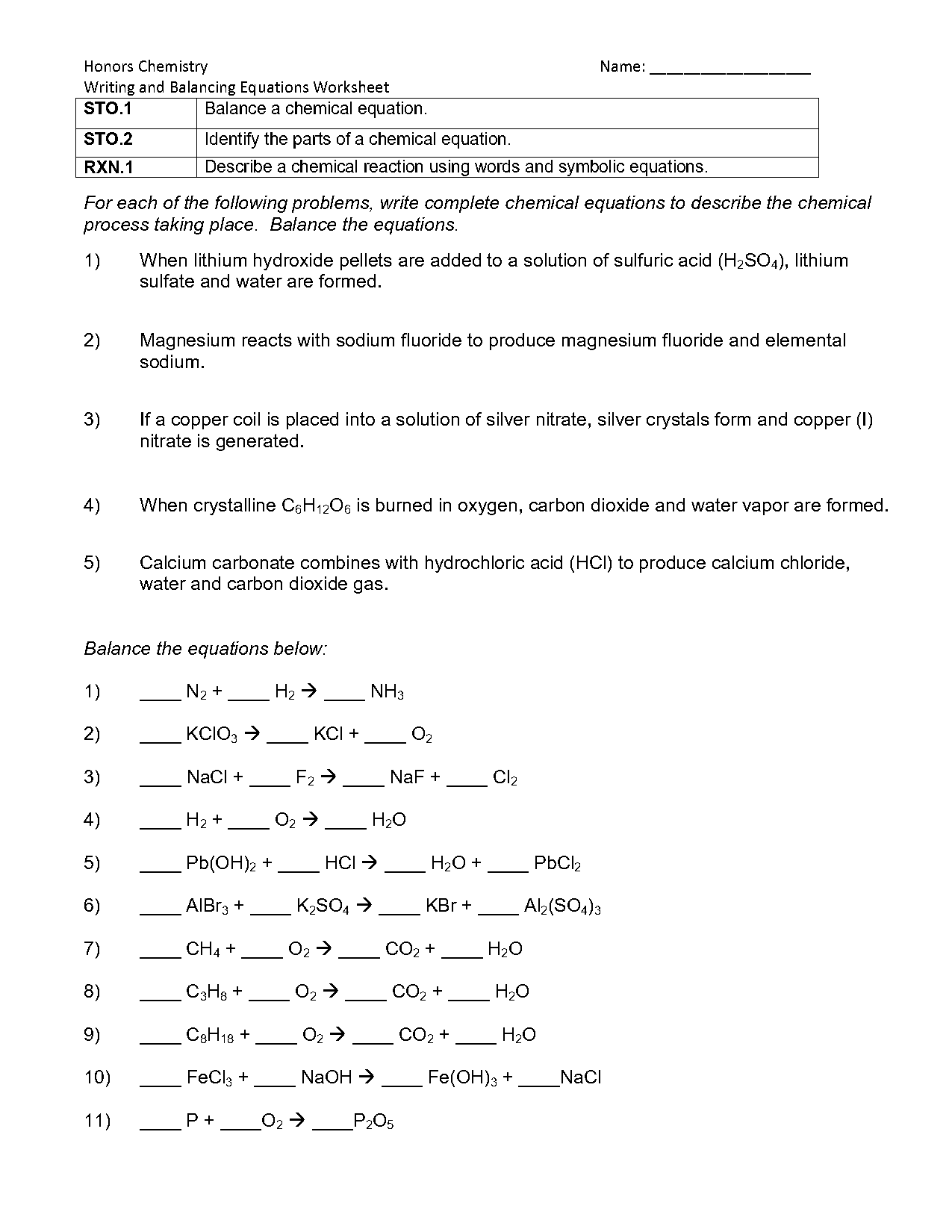 balancing equations test pdf