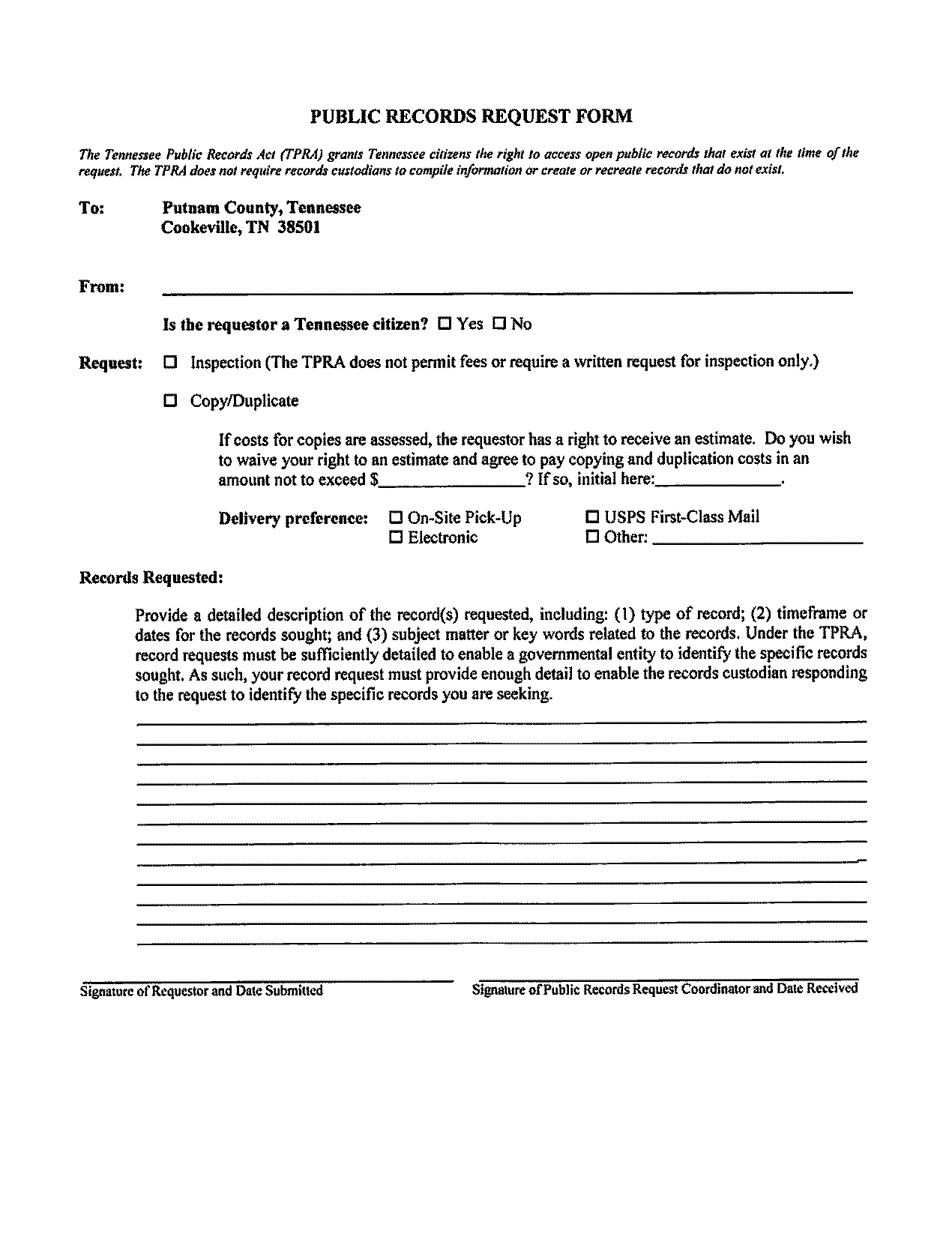 putnam county public records request