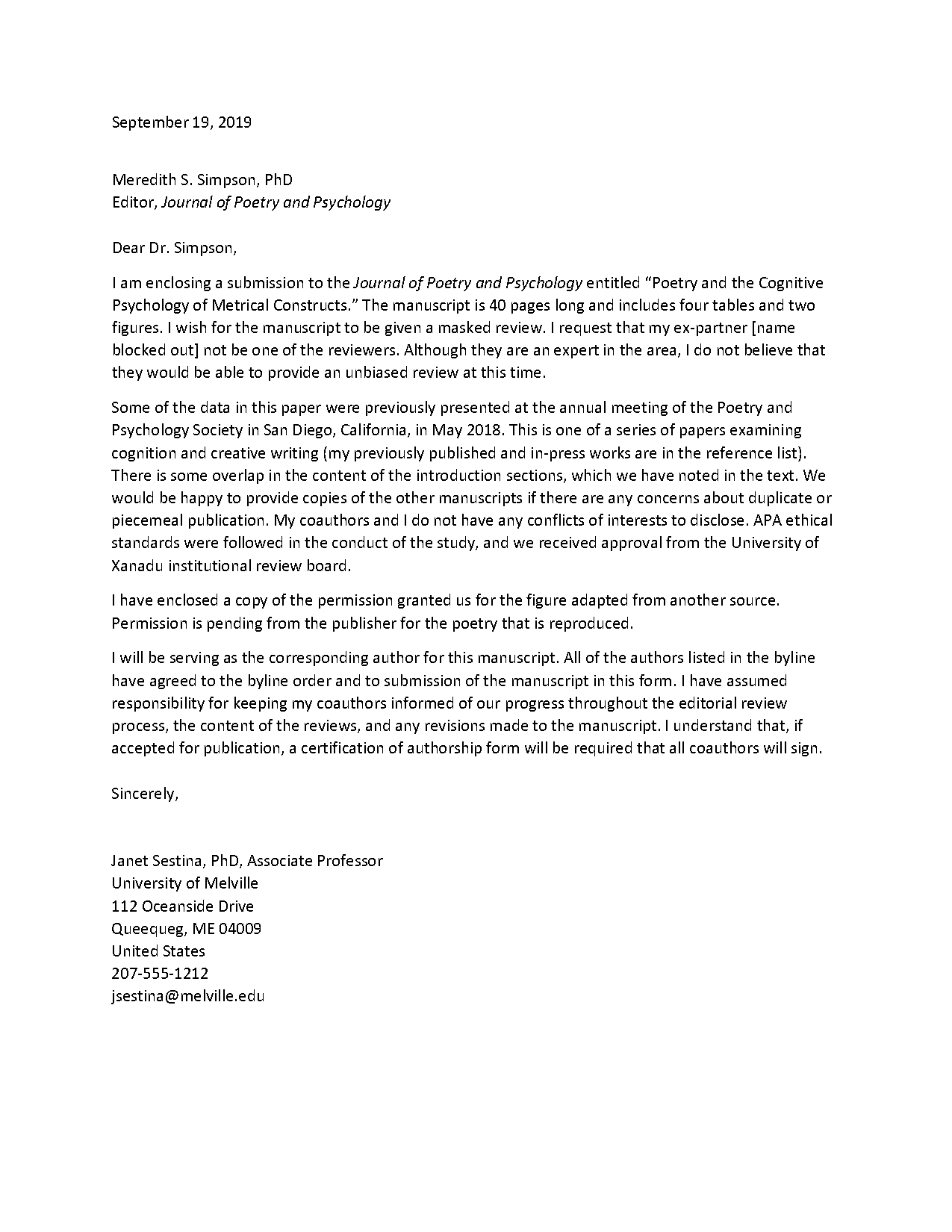 apa cover letter example