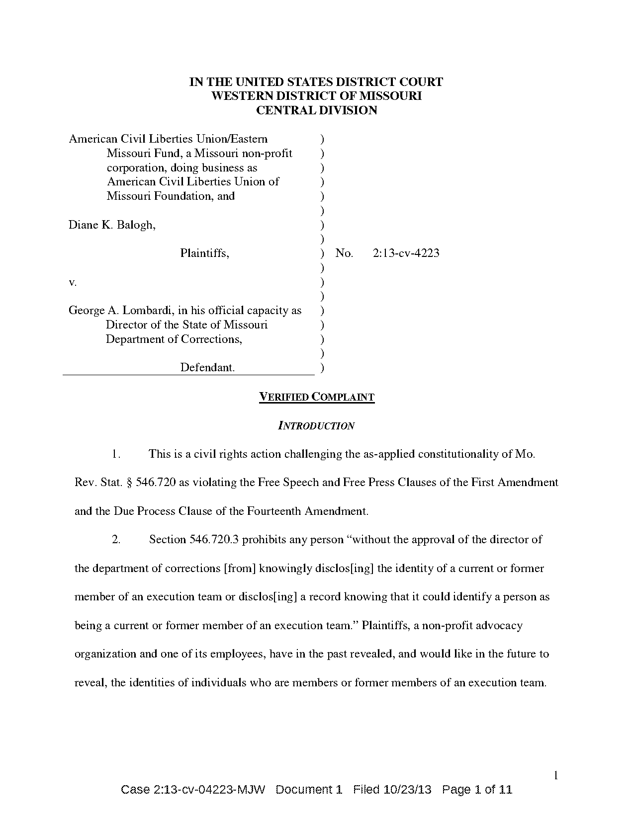 aclu mo complaint form