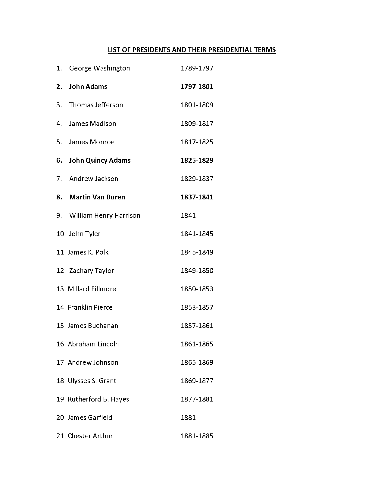 how many one term presidents has there been