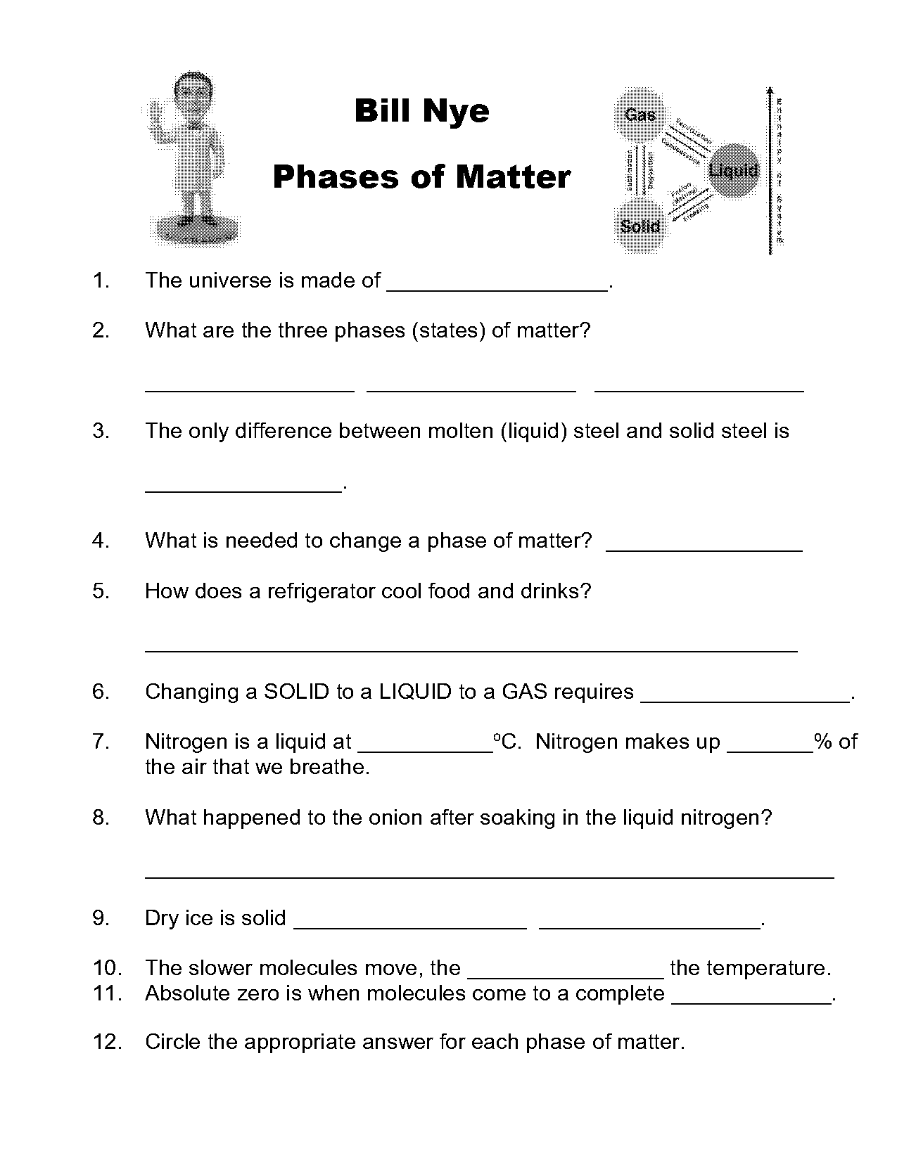 bill nye phases of matter printable worksheet