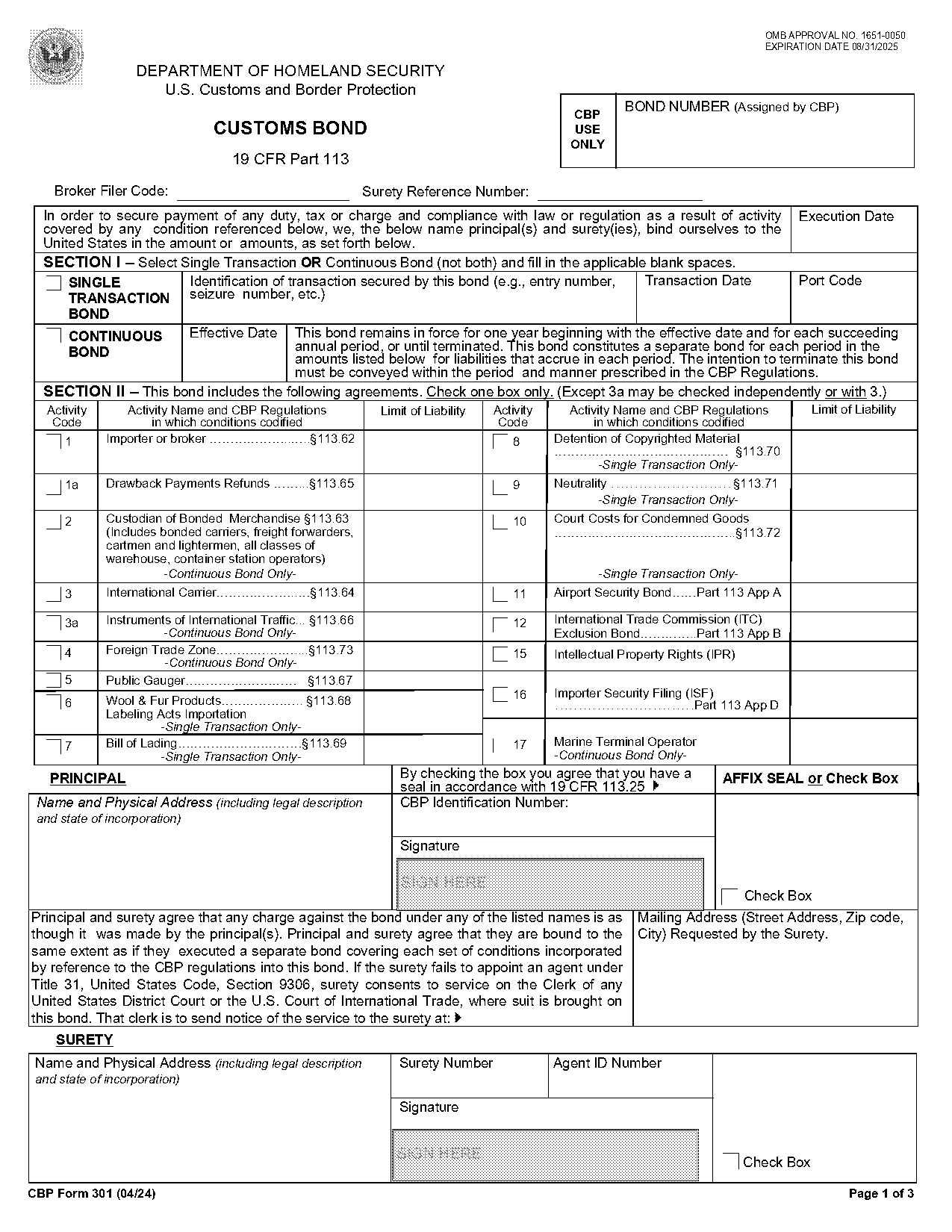 us customs declaration codes