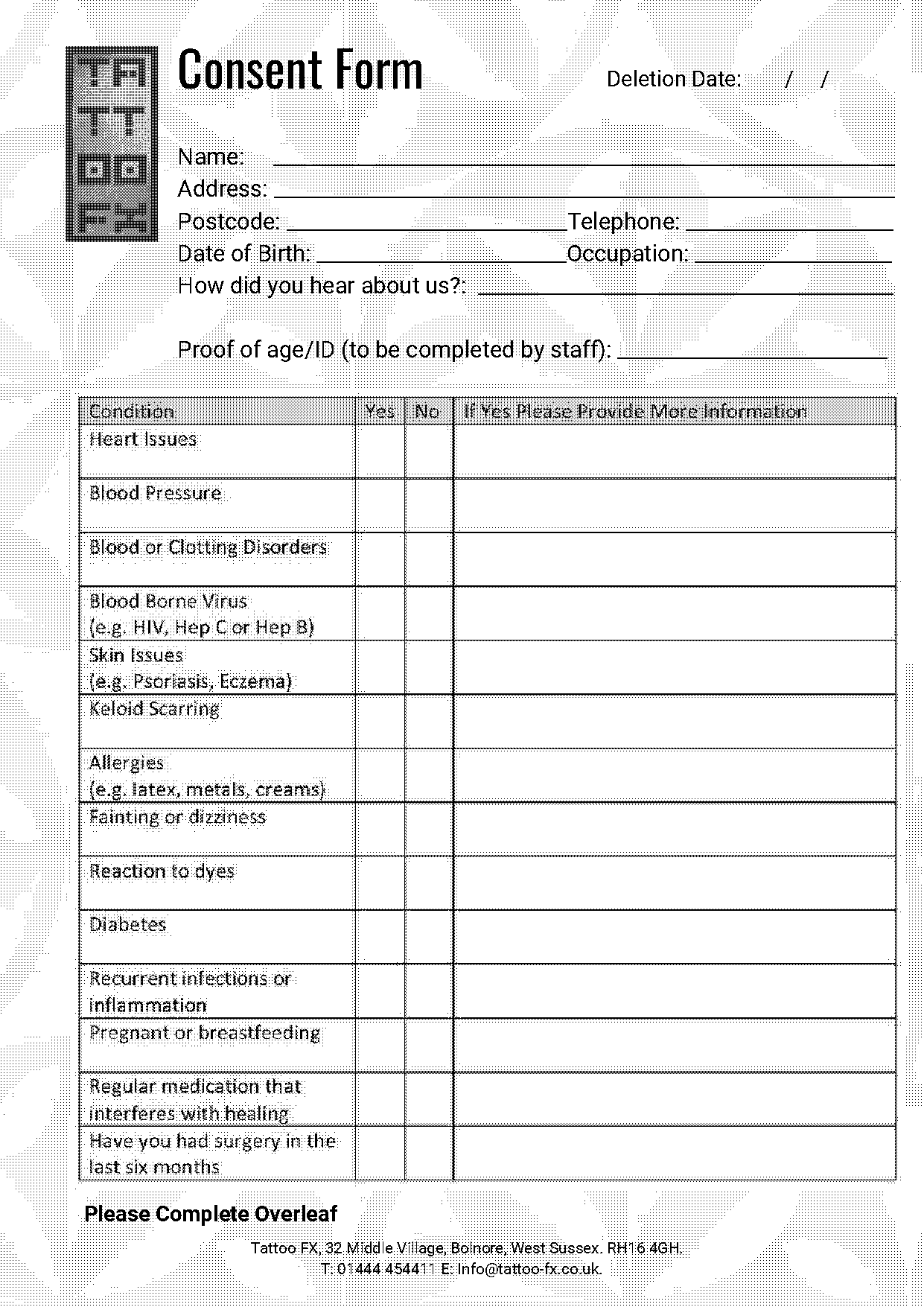 tattoo consent form template uk