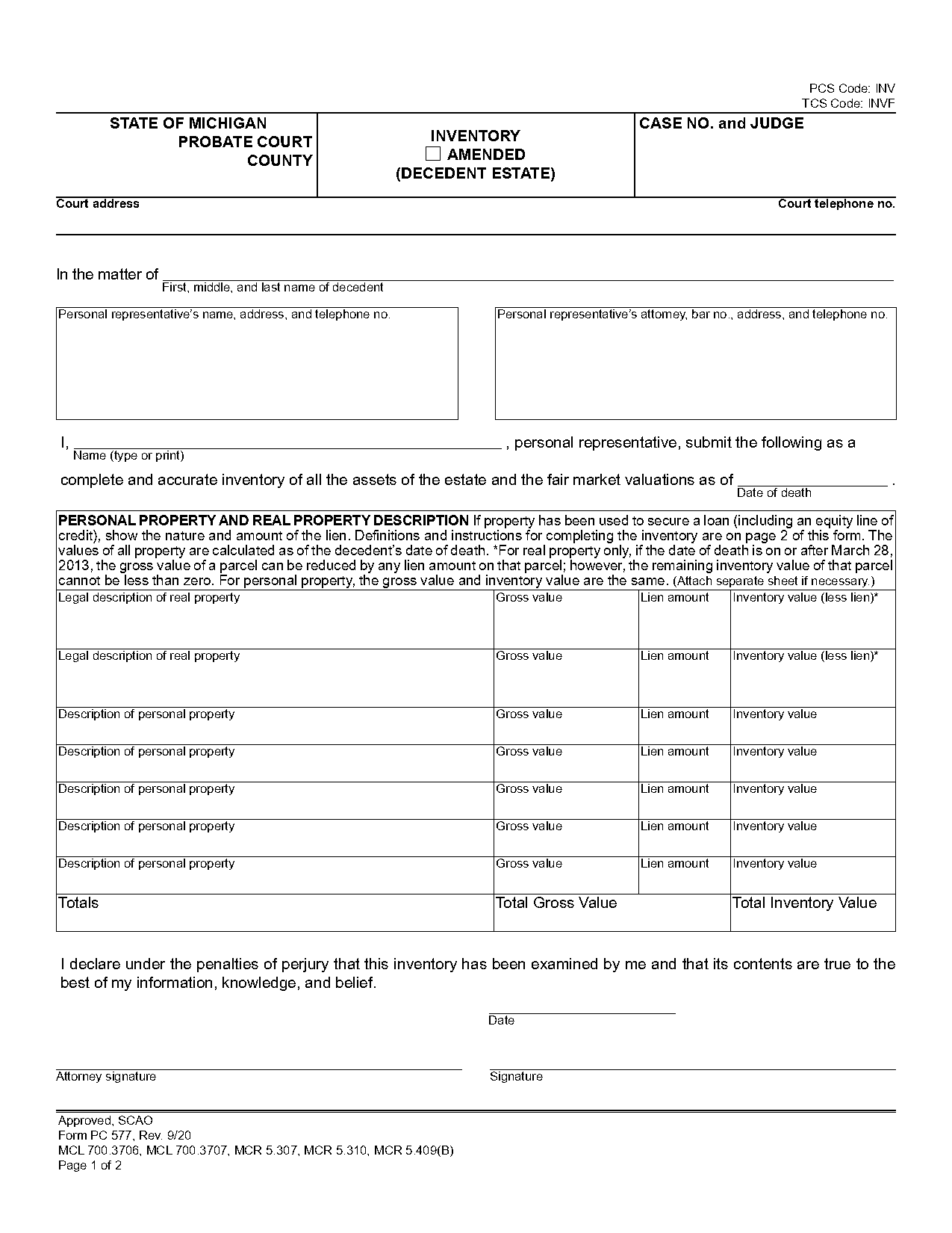 inventory of personal property form