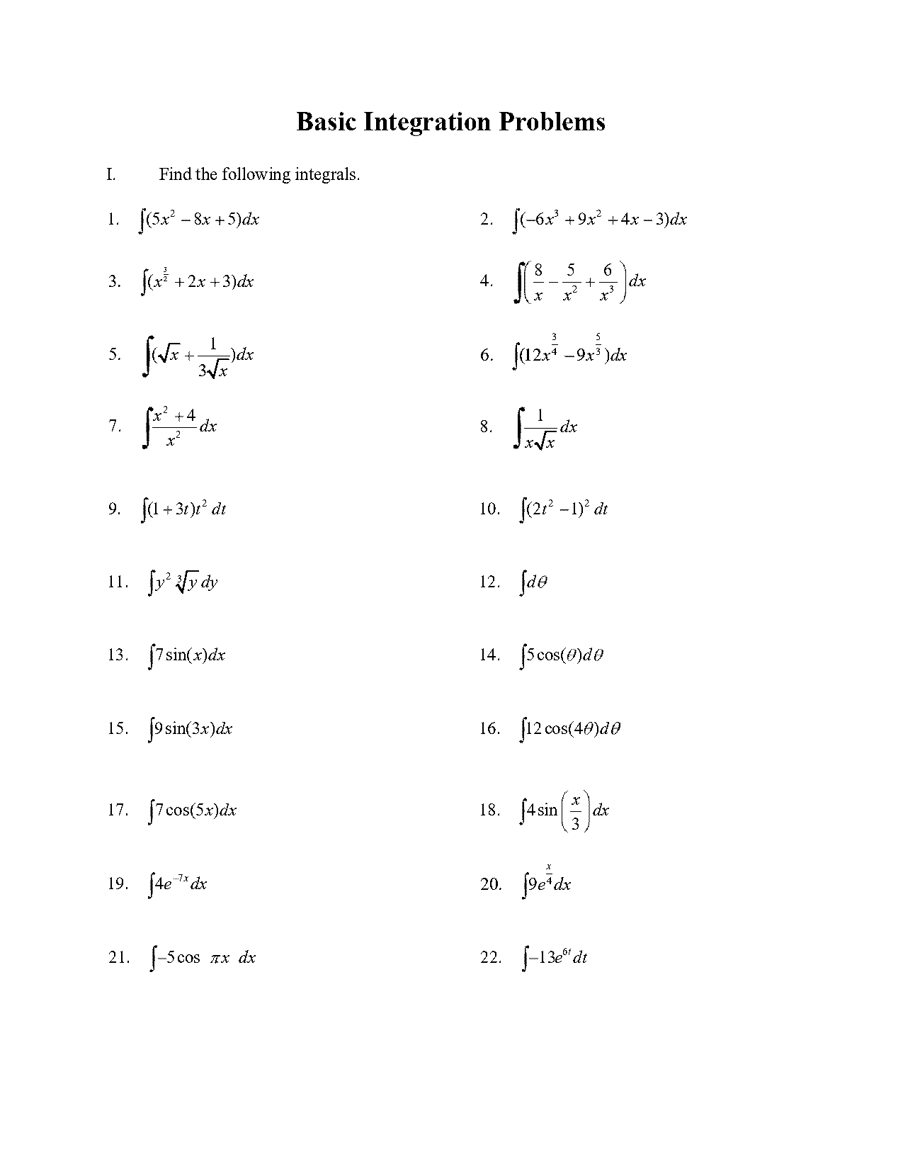 ap calculus ab integration practice worksheet