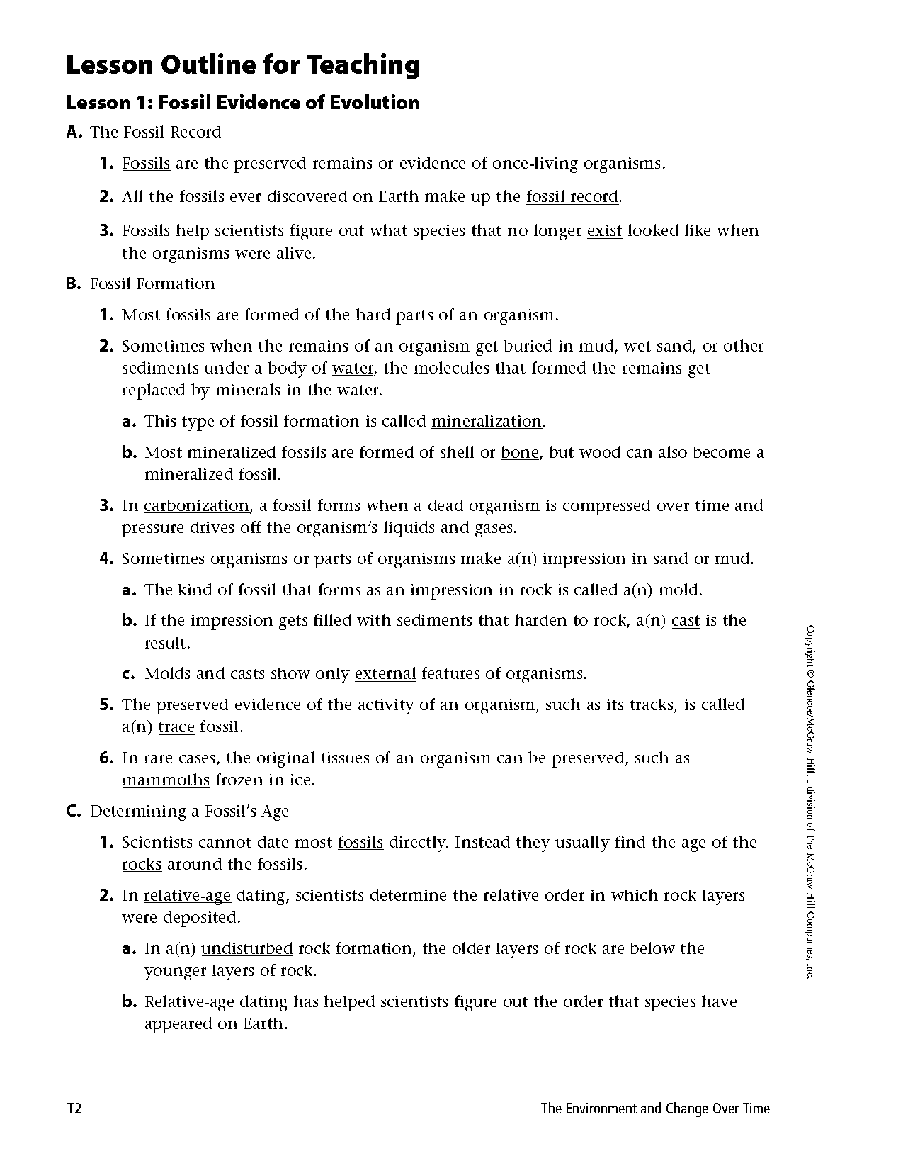 fossil evidence of evolution worksheet answer key