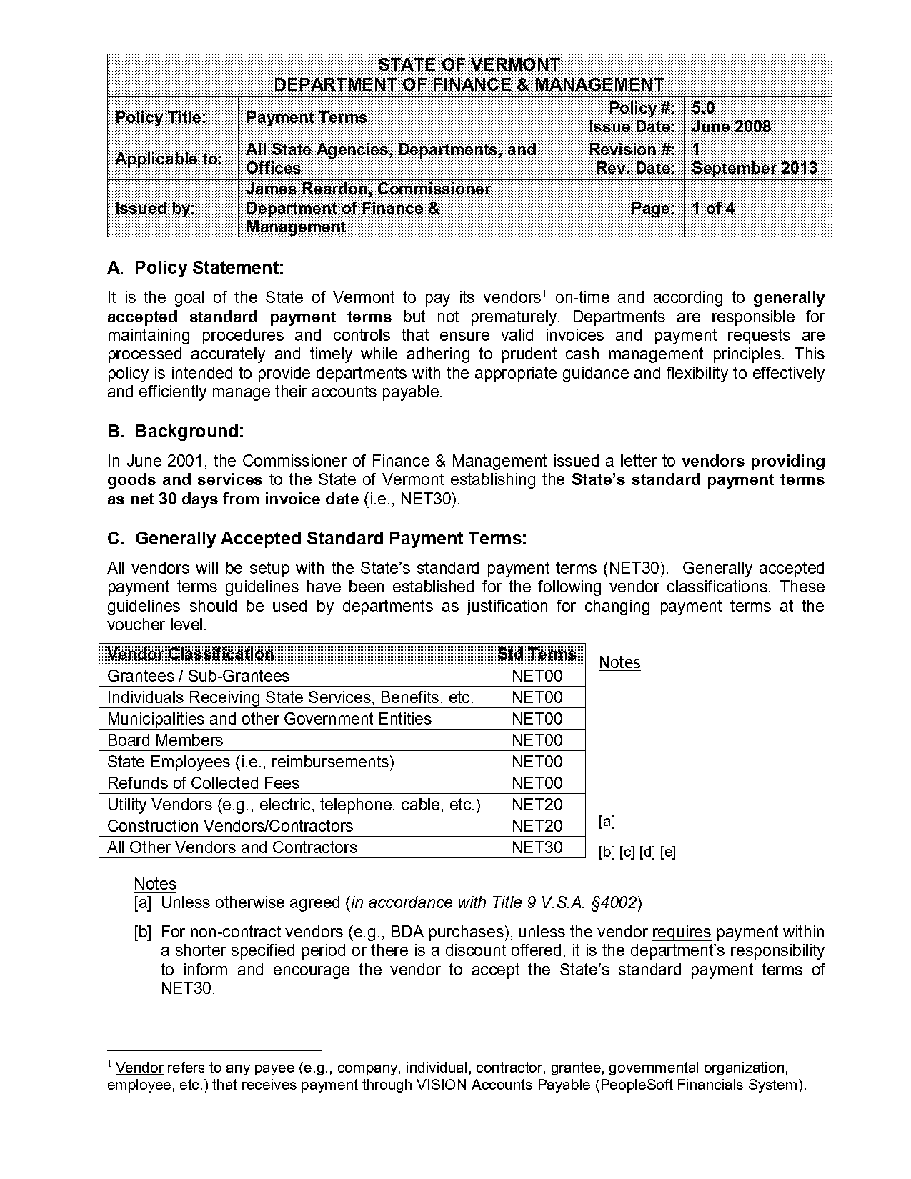 standard payment terms for invoices