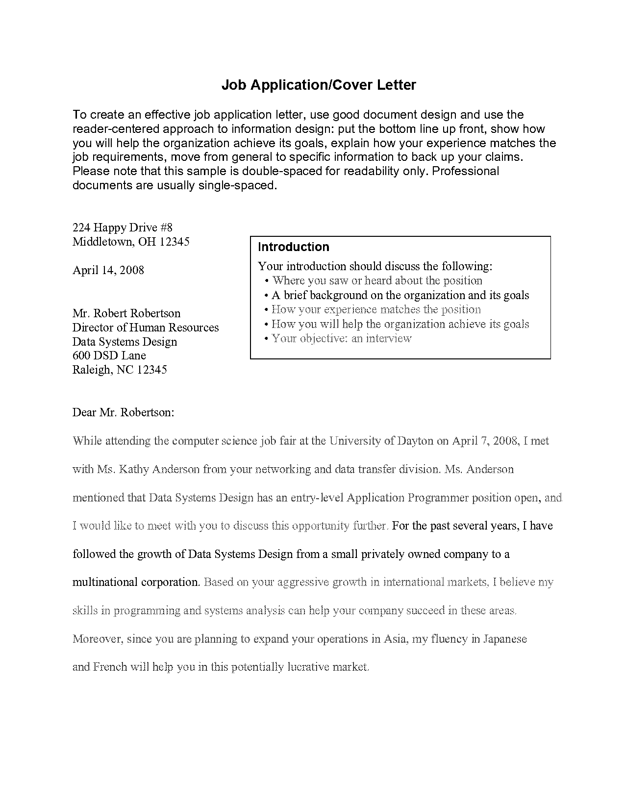 apa cover letter example