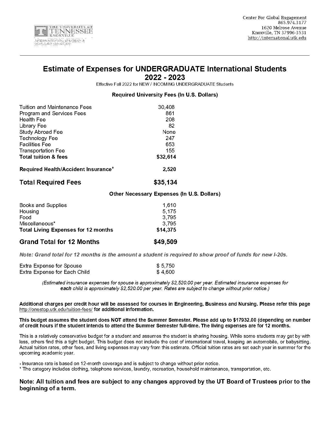 university of tennessee international student insurance requirement