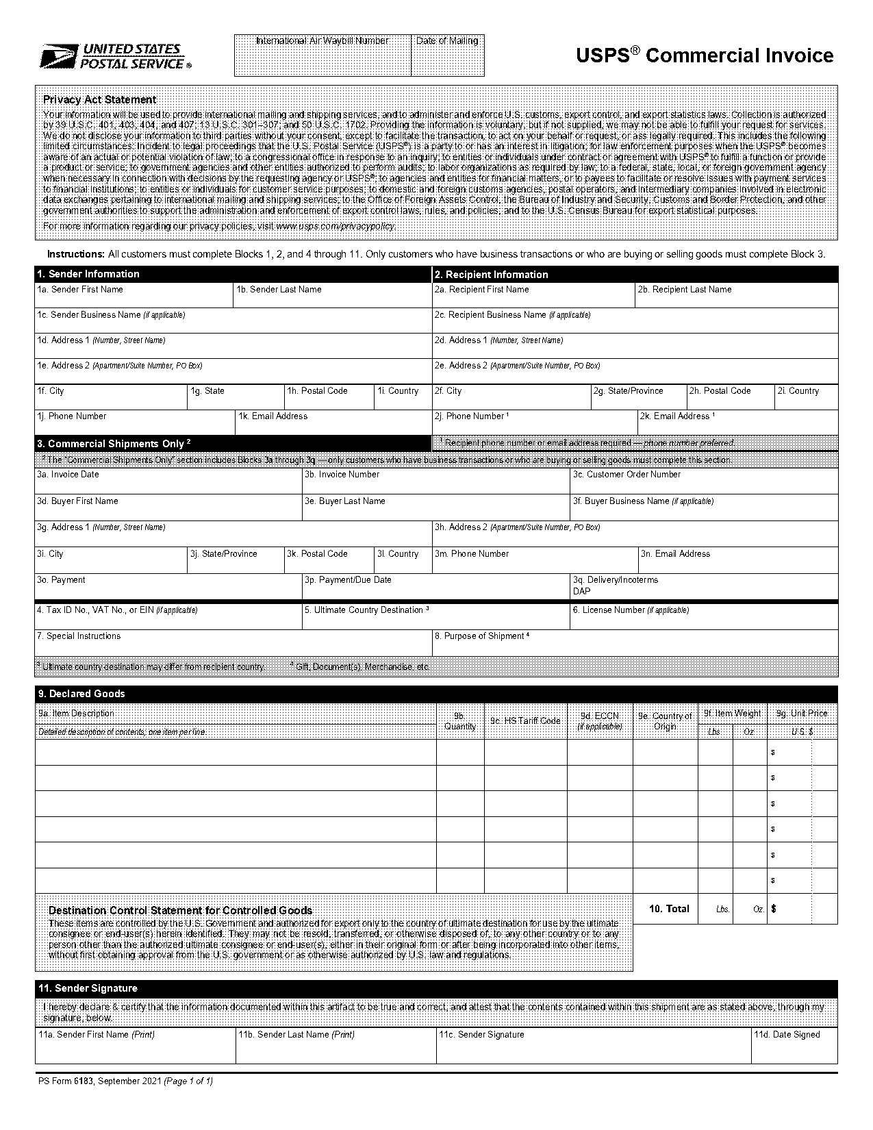 usmca commercial invoice template