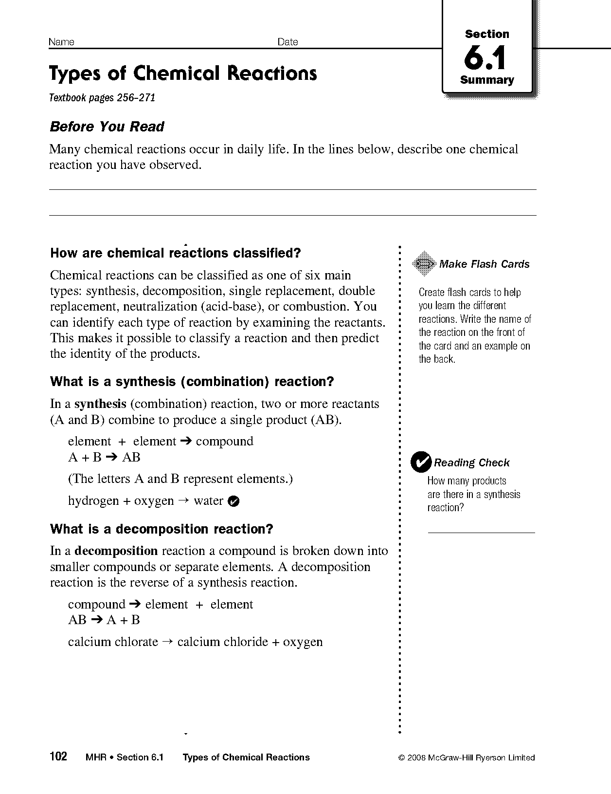 types of chemical reactions word equations worksheet